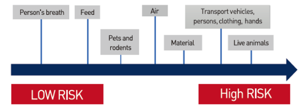 ▲ (그림 4) 전파경로에 따른 위험도 : 살아있는 동물-차량-물품 순