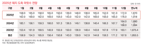 ▲ 2025년 돼지 도축두수 전망 (자료 / 돼지관측 12월호)