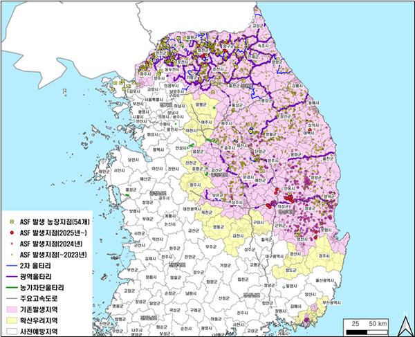 ▲&nbsp;야생멧돼지 ASF 관리대책 지역도 (자료 / 기후부)